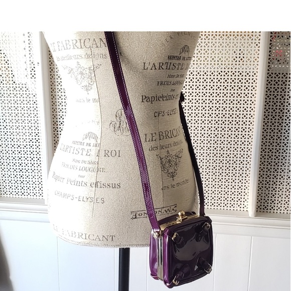 Celine Purple Lapis Roller Buckle Mini Patent Leather Crossbody Square Bag Purse - Picture 6 of 13